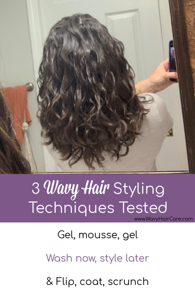 wavy hair styling techniques tested! The firs is gel-mousse-gel, the second is wash now, style later, and the third is flip, coat, scrunch!