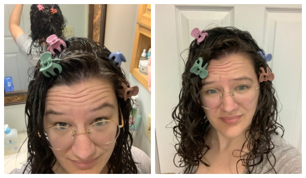 Root clipping wavy hair with small claw clips